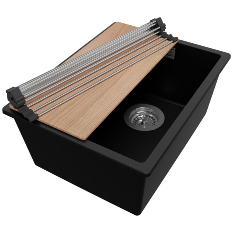 Zlewozmywak Londyn Slim PRIMAGRAN Nablatowy 36x47cm do szafki od 40cm z Syfonem i Dodatkiem Czarny 1 szt.