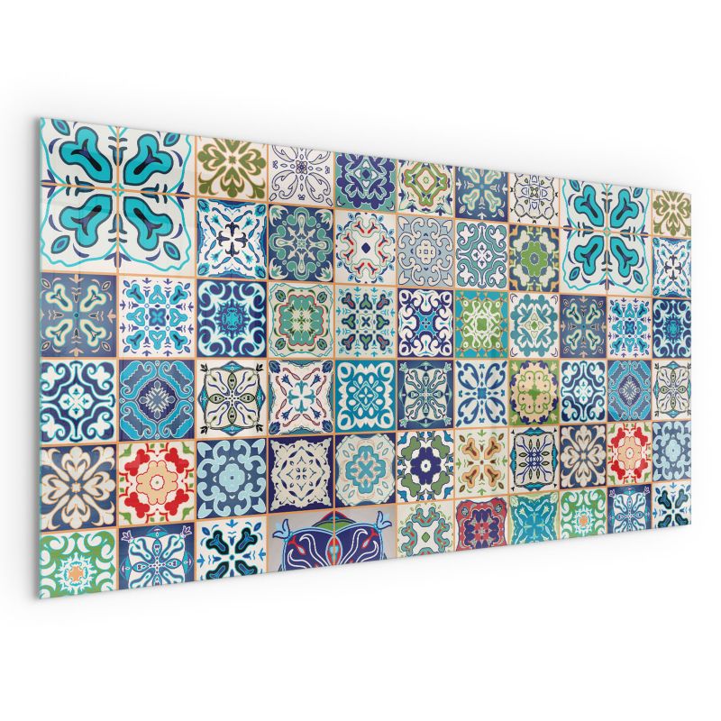 Szklana Podkładka Pod Kominek Prostokąt Wallfluent 140x70 cm Mozaikowy wzór na kafelkach 1 szt.