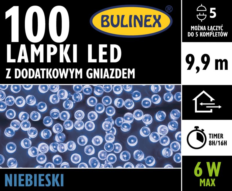Lampki zewnętrzne 100 LED Bulinex 9,9 m niebieskie