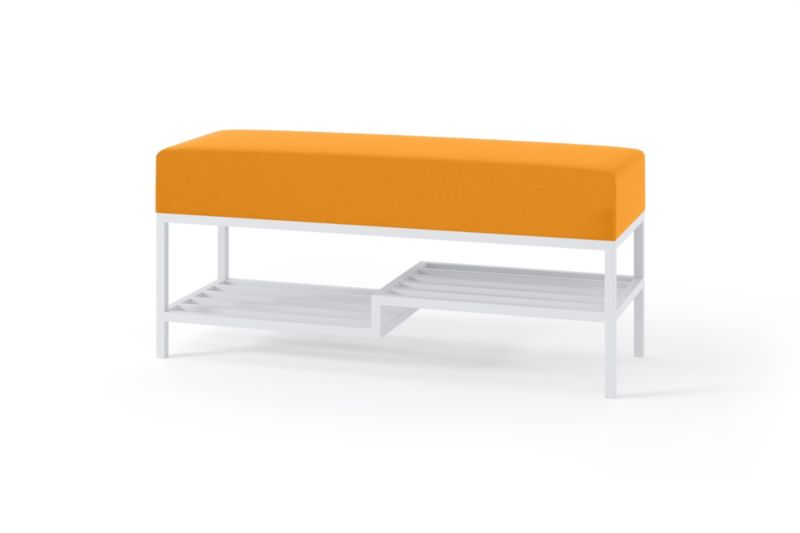 Ławka tapicerowana z półką Bettso Mello 100 cm do przedpokoju na białym stelażu miodowy 1szt.