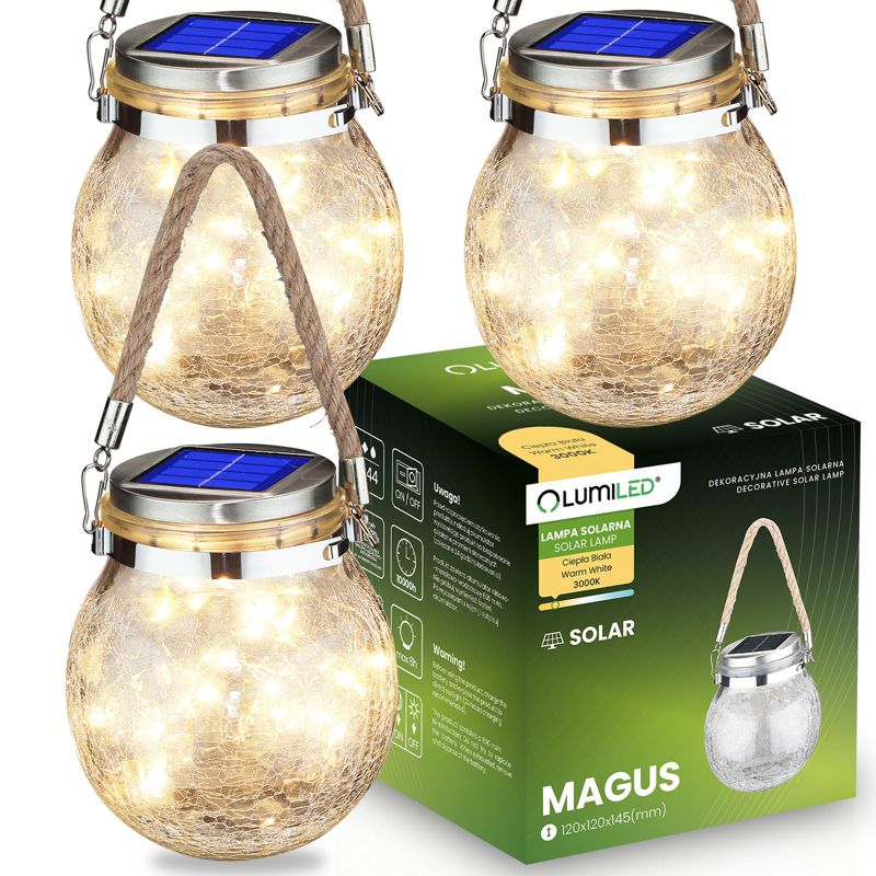 Lampa Solarna Lumiled Ogrodowa LED 3000K Latarenka Lampion na Baterie Kula Szklana Słoik 3 szt.