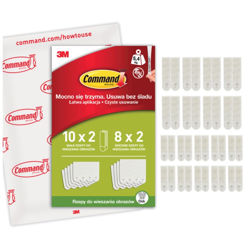 Rzepy do wieszania obrazów Command Małe 10 par, Średnie 8 par