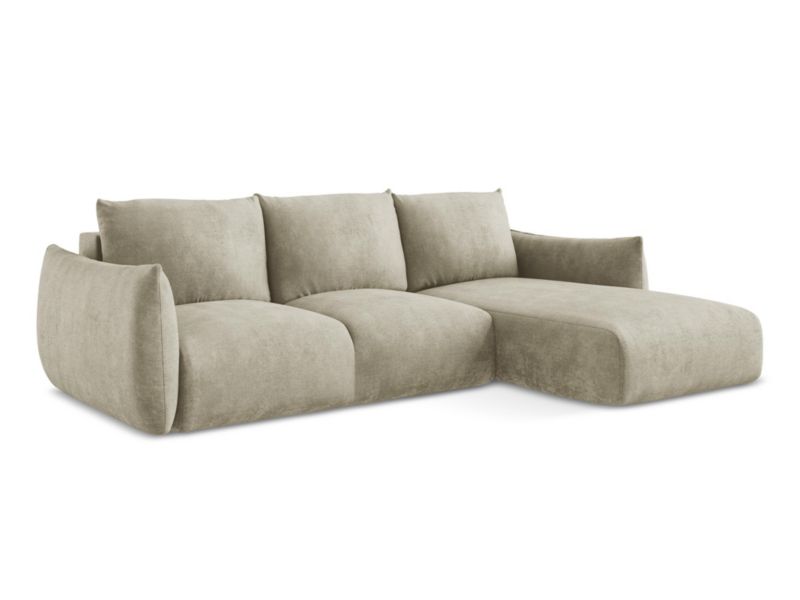 Narożnik prawostronny z funkcją spania LaMiaSofa SAVONA z tkaniny szenilowej 242x162 cm beżowy 1 szt.