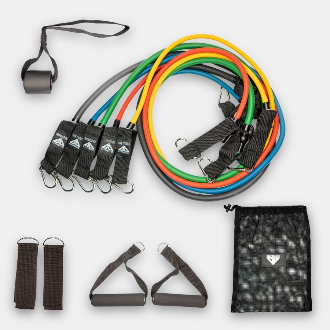 Ekspandery do ćwiczeń - zestaw 5 gum z uchwytami - Deep Breath