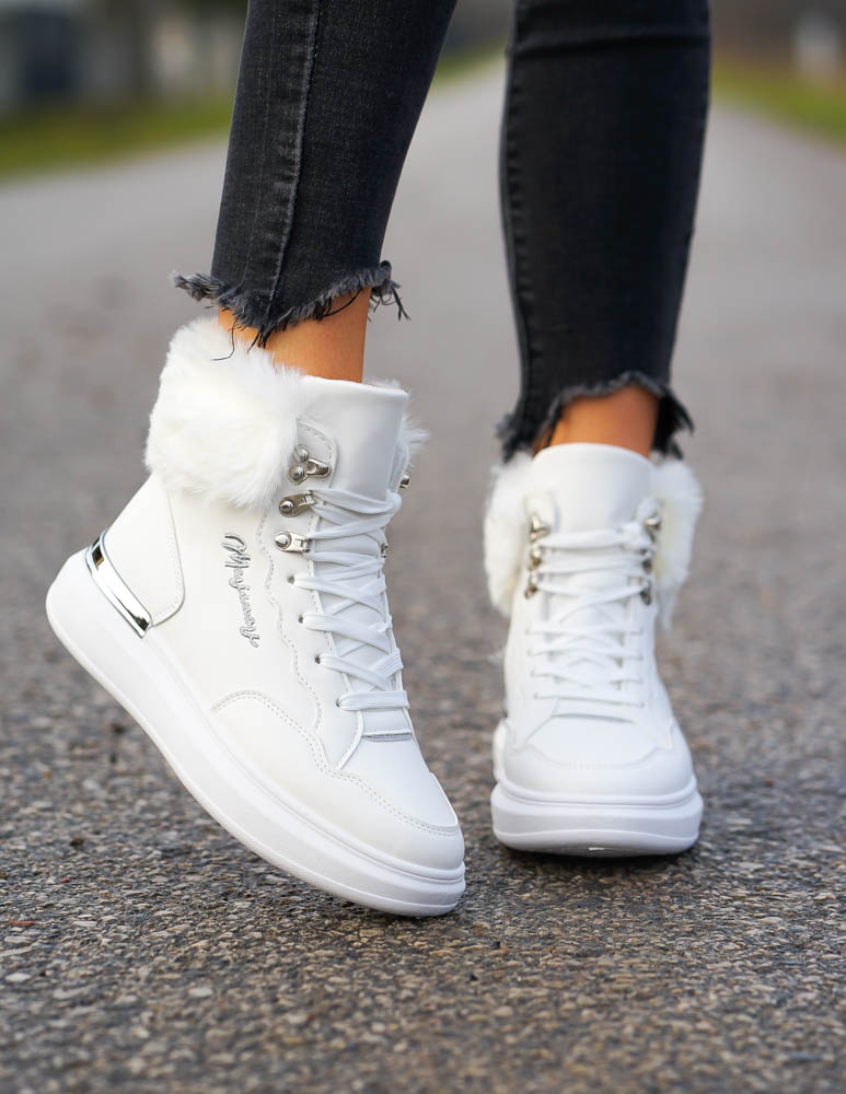 Białe Sportowe Zimowe Botki Damskie Śniegowce Klarens