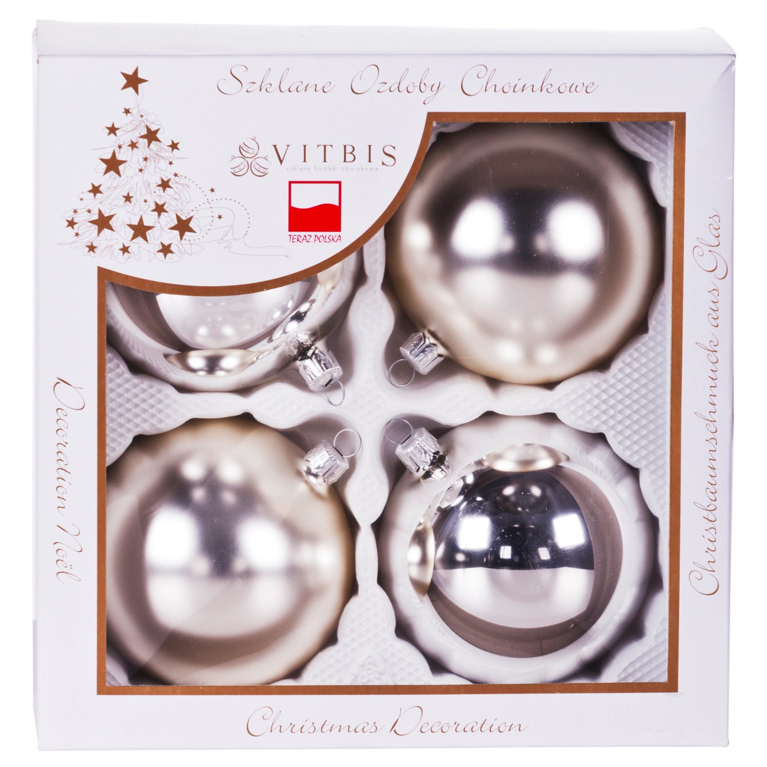 Bombki gładkie w pudełku srebrne śr. 10 cm - 4 szt.