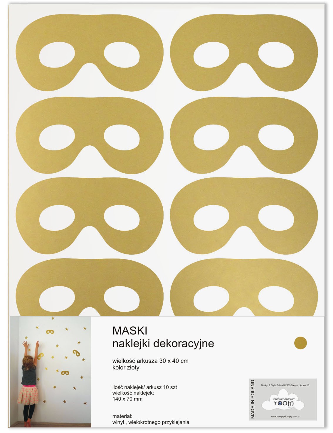 Naklejki ścienne złote maski