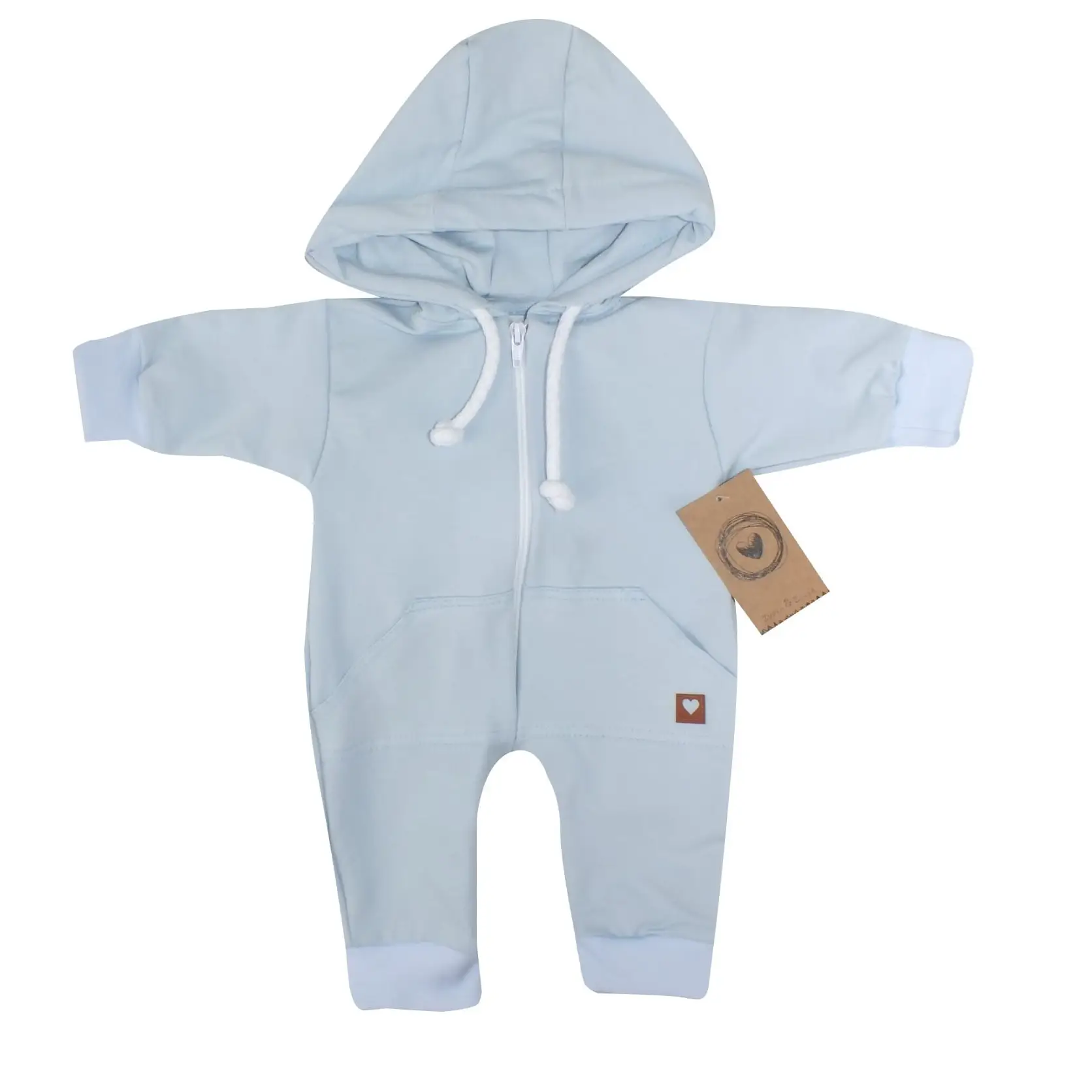 KOMBINEZON Z KAPTUREM PAJAC WYGODNY BAWEŁNIANY BŁĘKITNY ZZ - 80