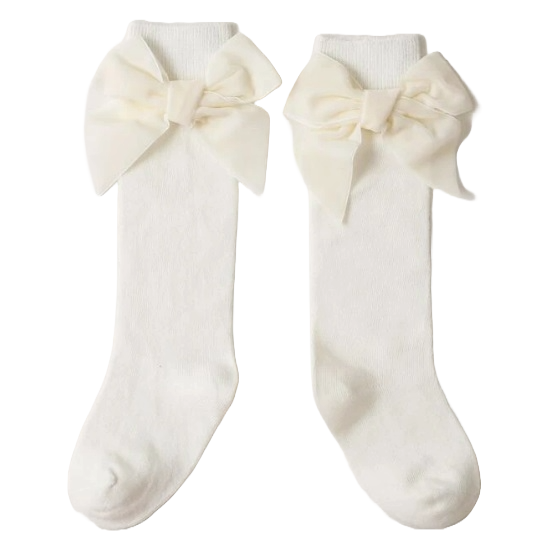 Podkolanówki białe z kokardą NS