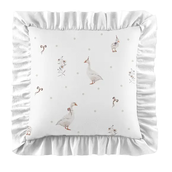 Poduszka Gąski z białą falbanką 40x40 cm - Poduszka z wypełnieniem 40x40cm