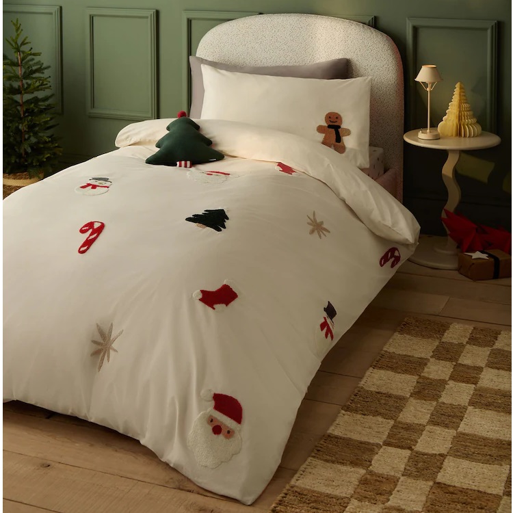 Komplet pościeli świątecznej haftowane Mikołaje i Piernik NX - 135x200 cm