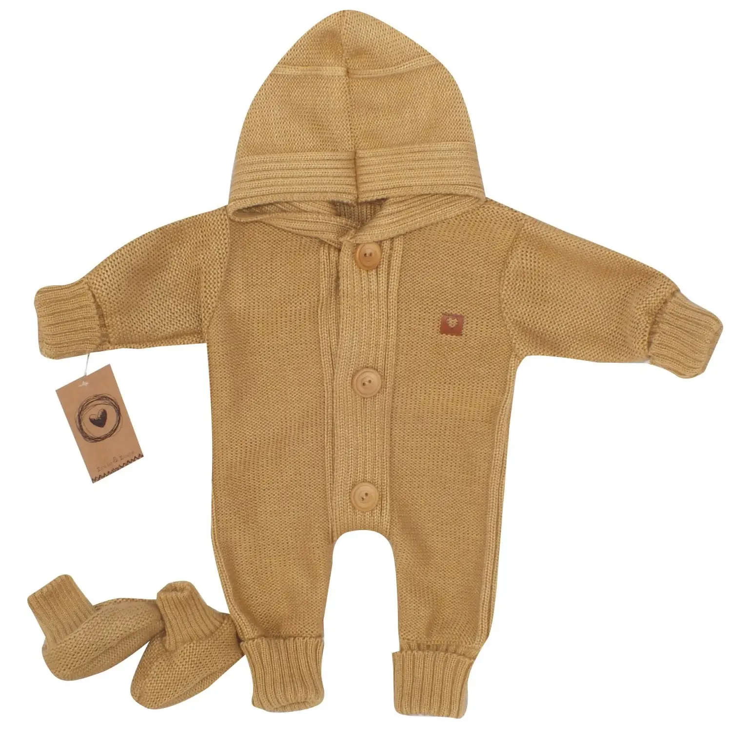 KOMBINEZON PAJACYK Z KAPTUREM WŁÓCZKOWY + BUCIKI SŁOMKOWY ZZ - 80