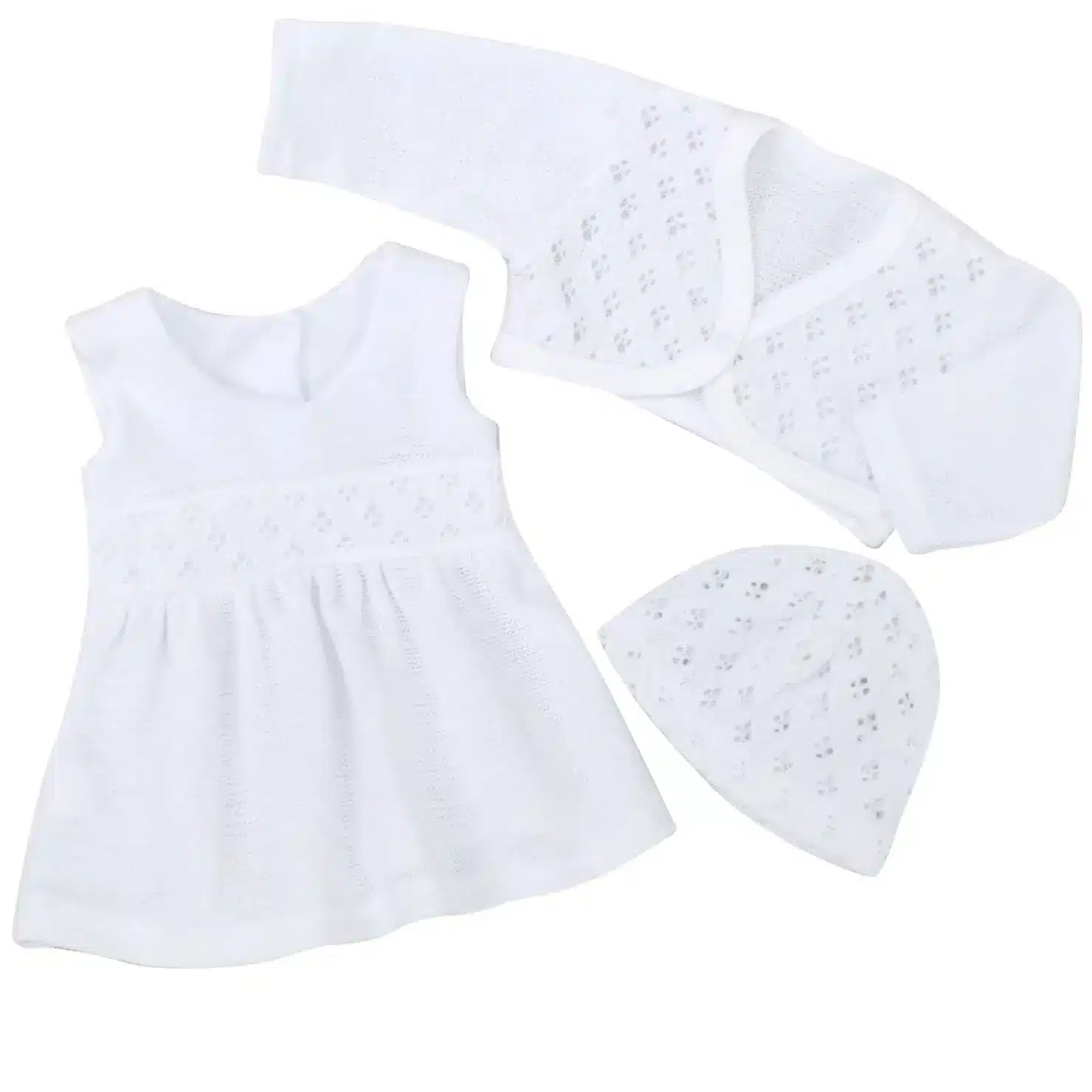 KOMPLET 3 CZĘŚCIOWY: SUKIENKA + CZAPKA WŁÓCZKOWA + BOLERKO BIAŁA ZZ - 68