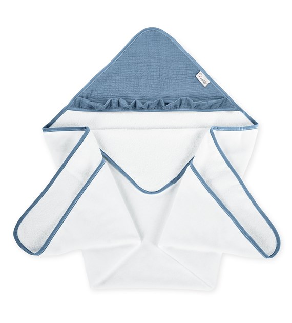 Okrycie kąpielowe bawełniane z muślinowym kapturkiem niebieski AM