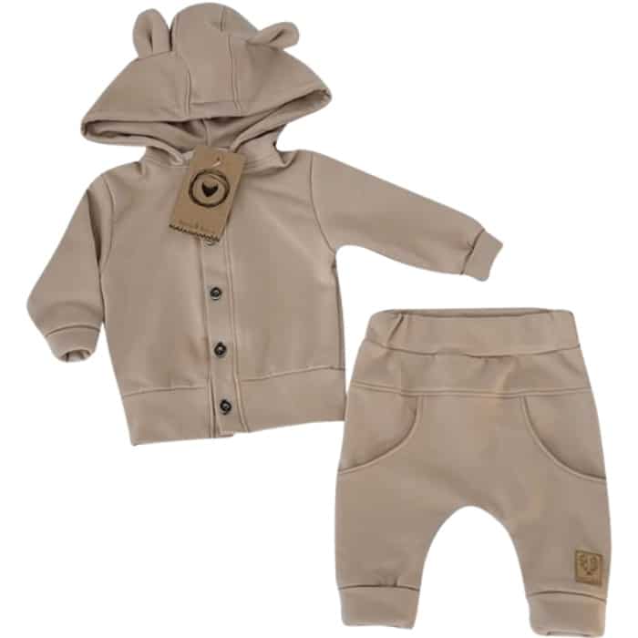 DRES Z GUZIKAMI 2 CZĘŚCIOWY BAWEŁNIANY BEŻ CAFFE MOKKA ZZ - 80