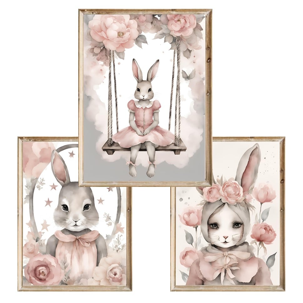 Zestaw trzech plakatów dla dzieci Cute Bunnies - A3
