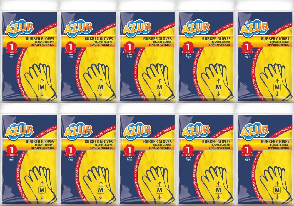 10x Rękawice gumowe Azur, rozmiar M, żółty