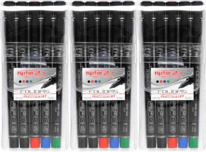 3x Foliopis Rystor, FM, okrągła,1 mm, 5 sztuk, mix kolorów