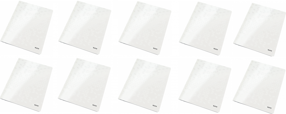 10x Skoroszyt kartonowy bez oczek Leitz Wow, A4, do 60 kartek, 300g/m2, biały