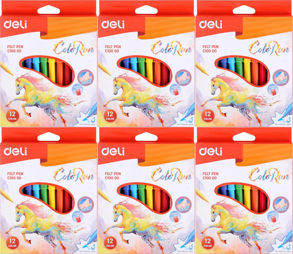 6x Mazaki Deli Colorun, okrągła, 1mm, 12 sztuk, mix kolorów