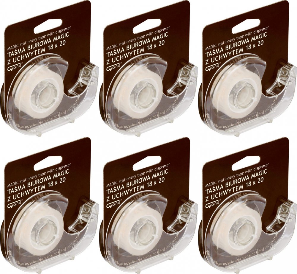 6x Taśma klejąca Grand Magic, z podajnikiem, 18mmx20m, przezroczysty