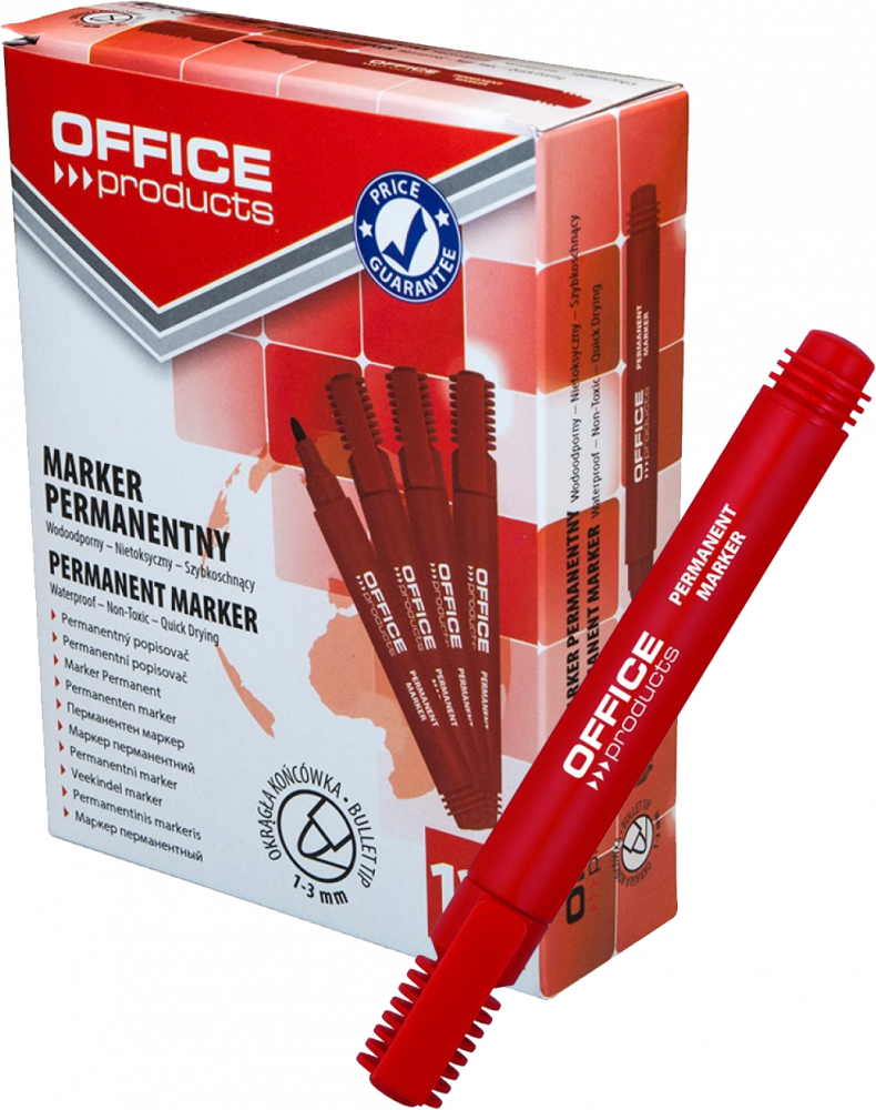 12x Marker permanentny Office Products, okrągła, 1-3mm, czerwony