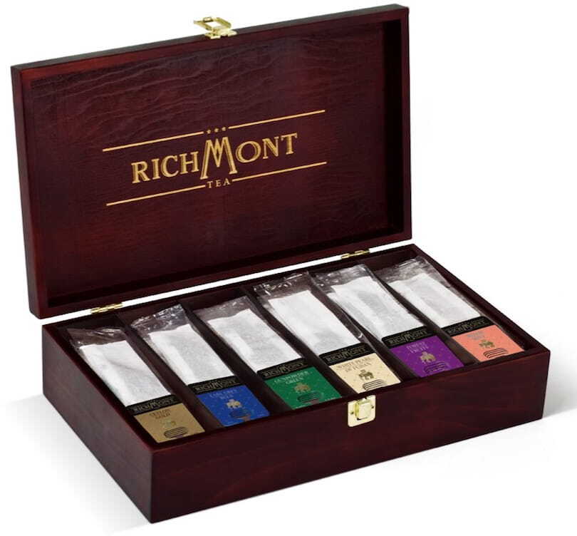 Zestaw herbat w torebkach Richmont, w drewnianej skrzynce, 6 smaków, 72 sztuki