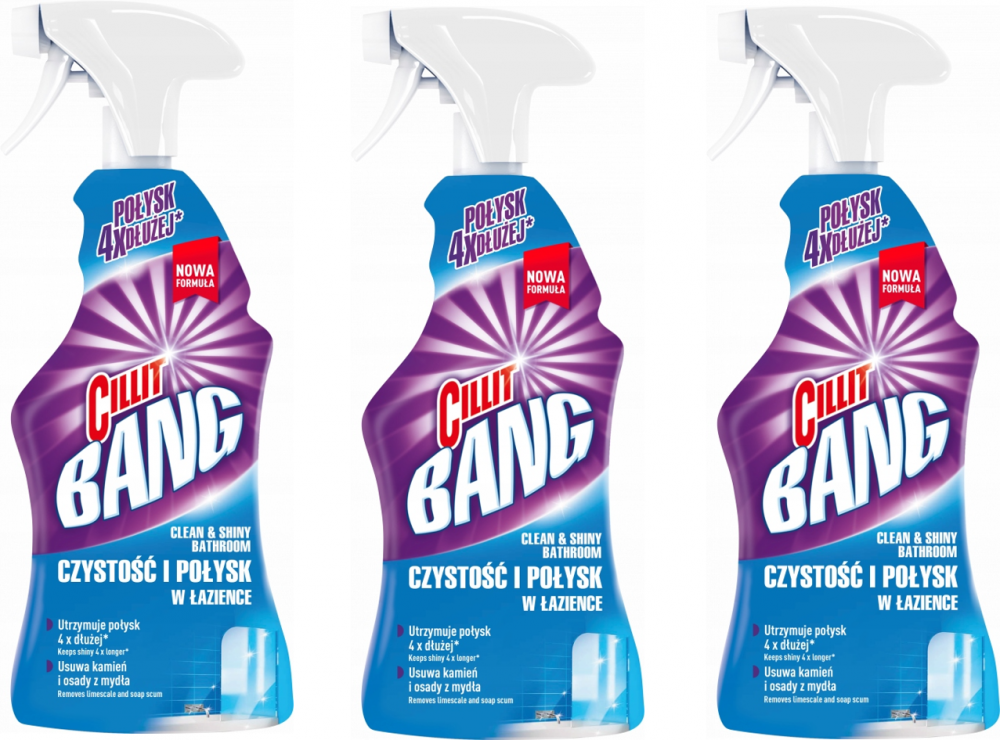 3x Środek do czyszczenia Cillit Bang Czystość i połysk w łazience, z rozpylaczem, 750ml