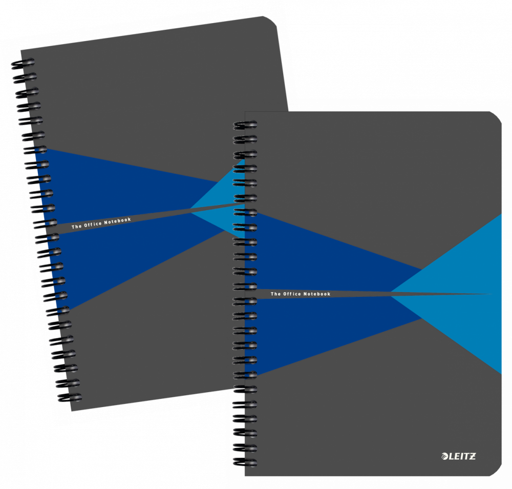 2x Kołonotatnik Leitz Office, A5, w kratkę, 90 kartek, okładka PP, szaro-niebieski
