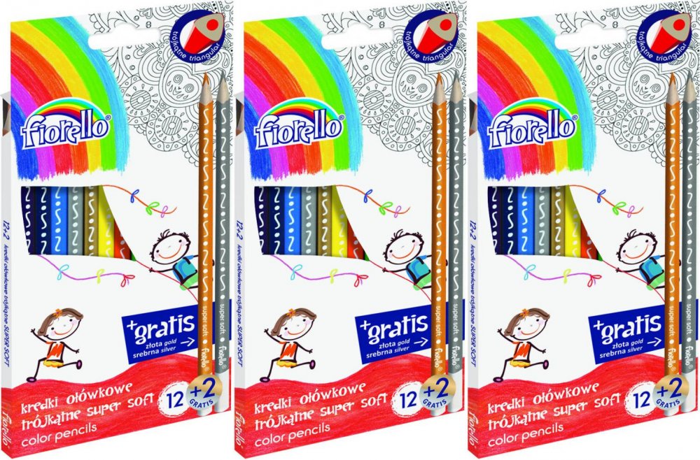 3x Kredki ołówkowe Fiorello Super Soft, 12 kolorów + 2 gratis
