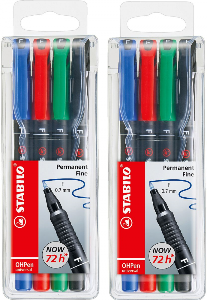 2x foliopis Stabilo, OHPen, okrągła, 0.7 mm (F), 4 sztuki, mix kolorów