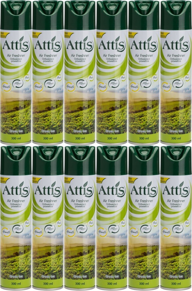 12x Odświeżacz powietrza Attis Gold Drop, spray, Green Tea, 300ml