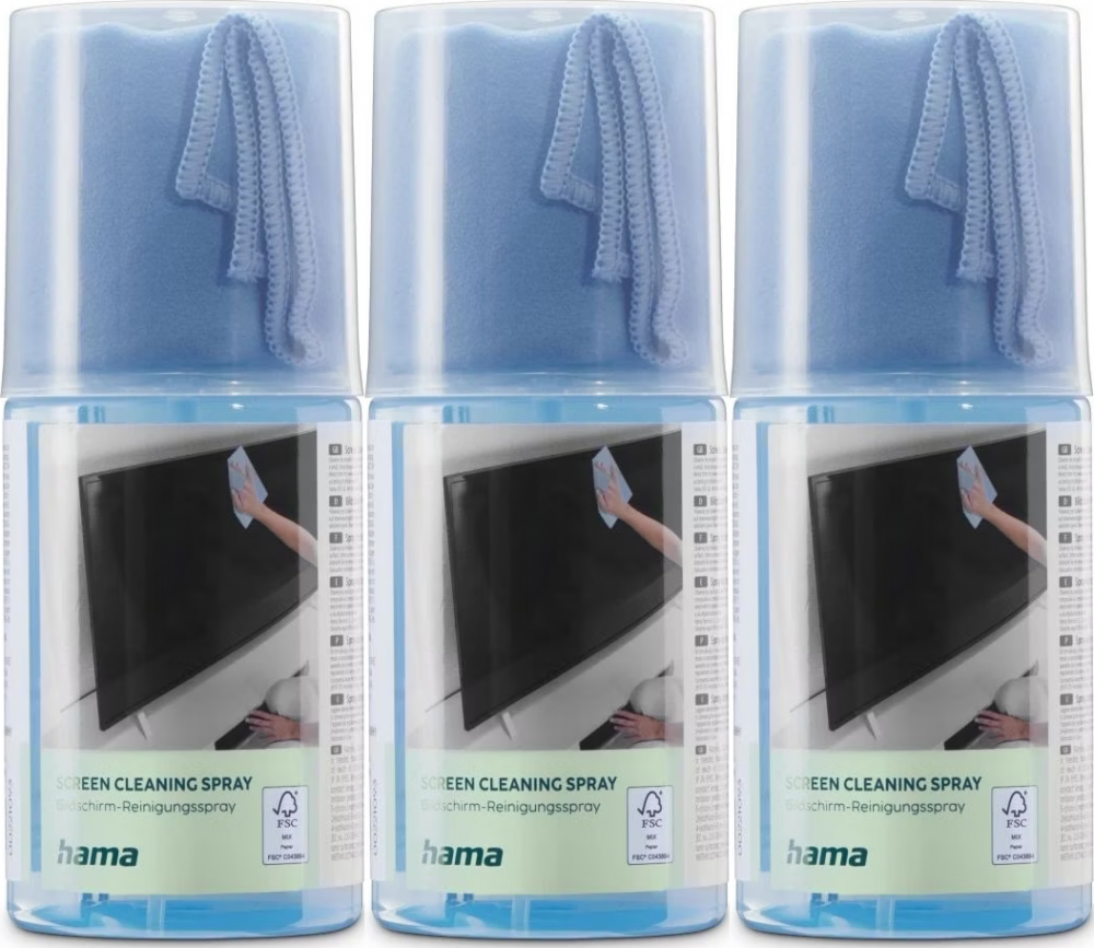 3x Zestaw czyszczący Hama do ekranów LCD / TFT, płyn 200ml + ściereczka z mikrofibry 20x20cm