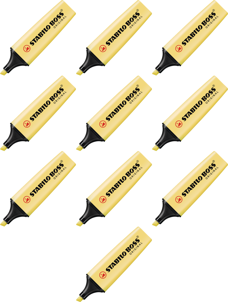 10x Zakreślacz Stabilo Boss Original 70/144, ścięta, pastelowy żółty