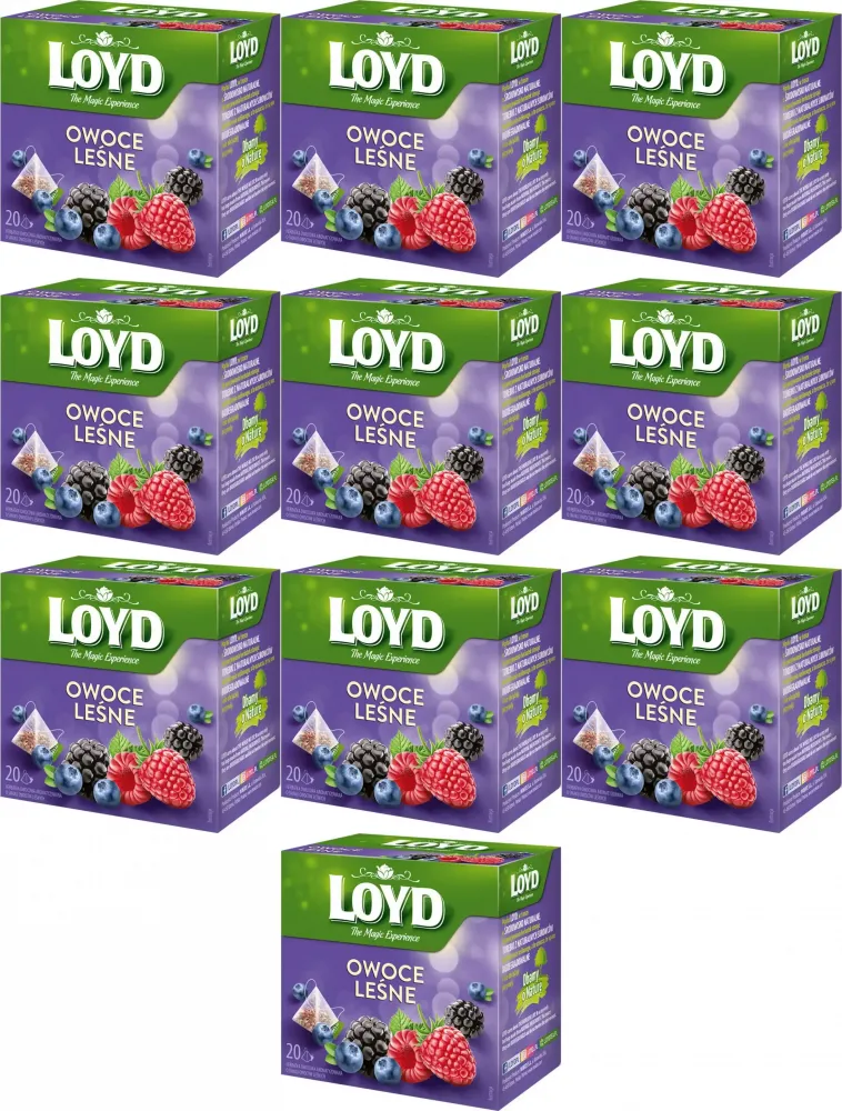 10x Herbata owocowa w piramidkach Loyd, owoce leśne, 20 sztuk x 2g