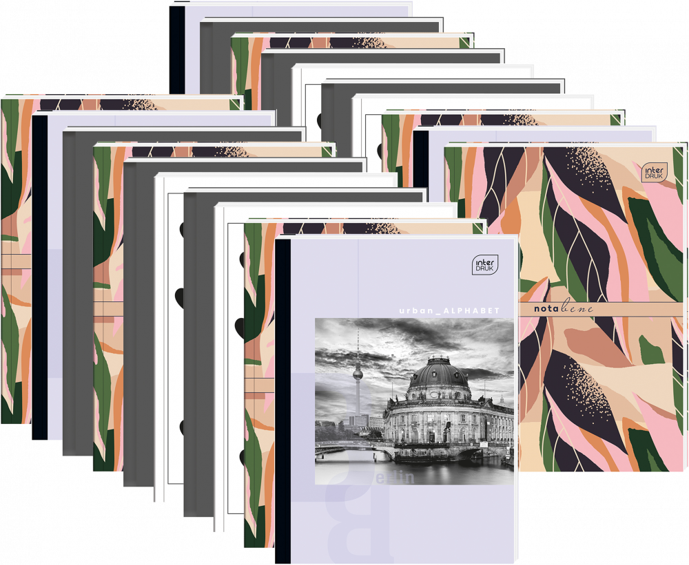 20x Brulion w kratkę Interdruk, B5, półtwarda oprawa, 96 kartek, mix wzorów