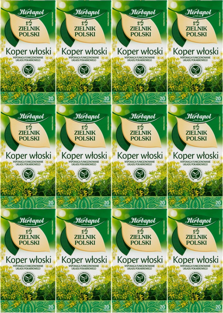 12x Herbata ziołowa w torebkach Herbapol Zielnik Polski, Koper włoski, 20 sztuk x 2g