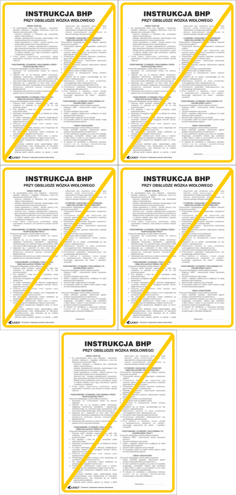5x Tabliczka informacyjna Instrukcja BHP przy obsłudze wózków widłowych Anro, 25x35cm