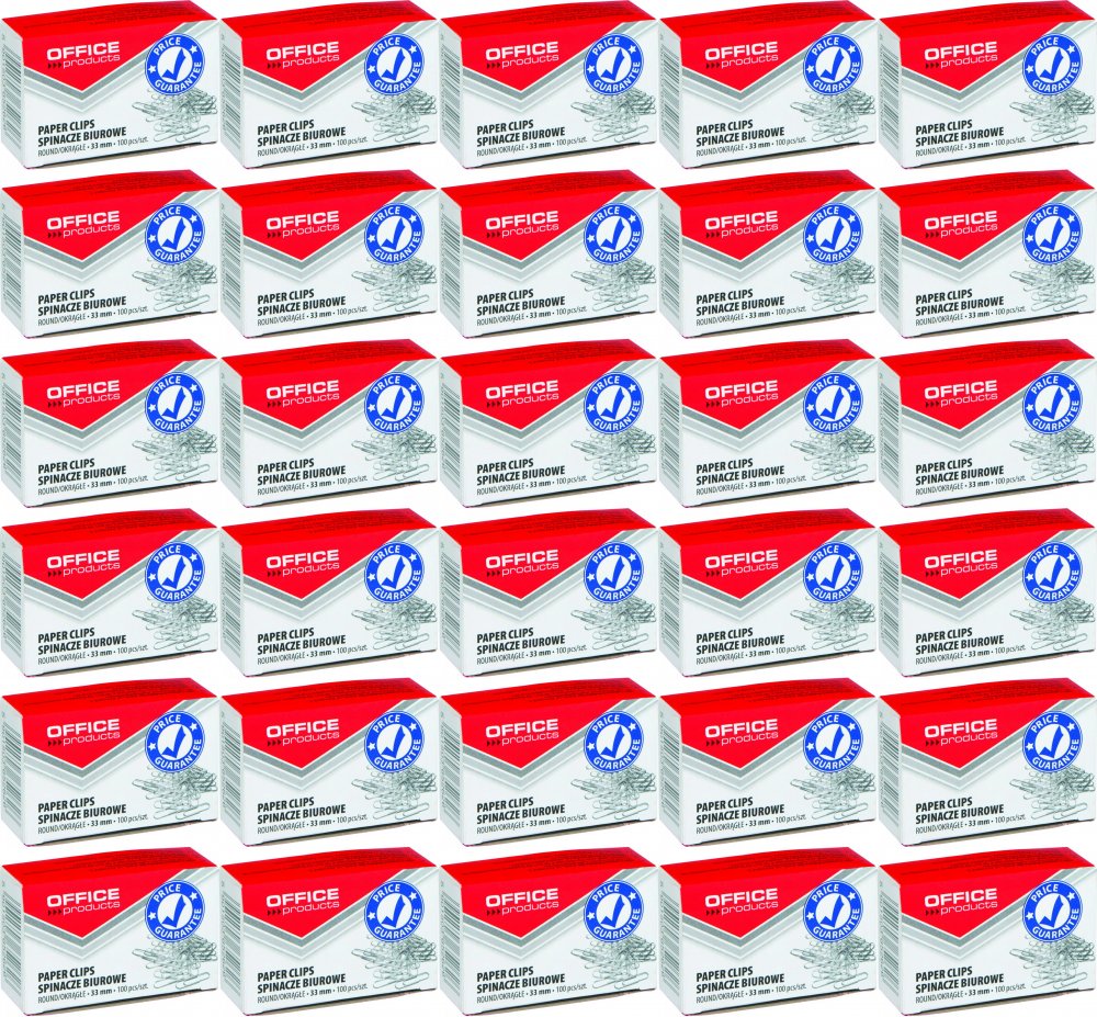 50x Spinacz Office Products, okrągły, 33mm, 100 sztuk, srebrny