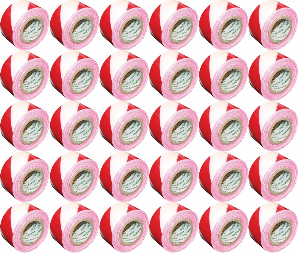 30x Taśma ostrzegawcza Reis, 70mmx100m, 25μm, biało-czerwony