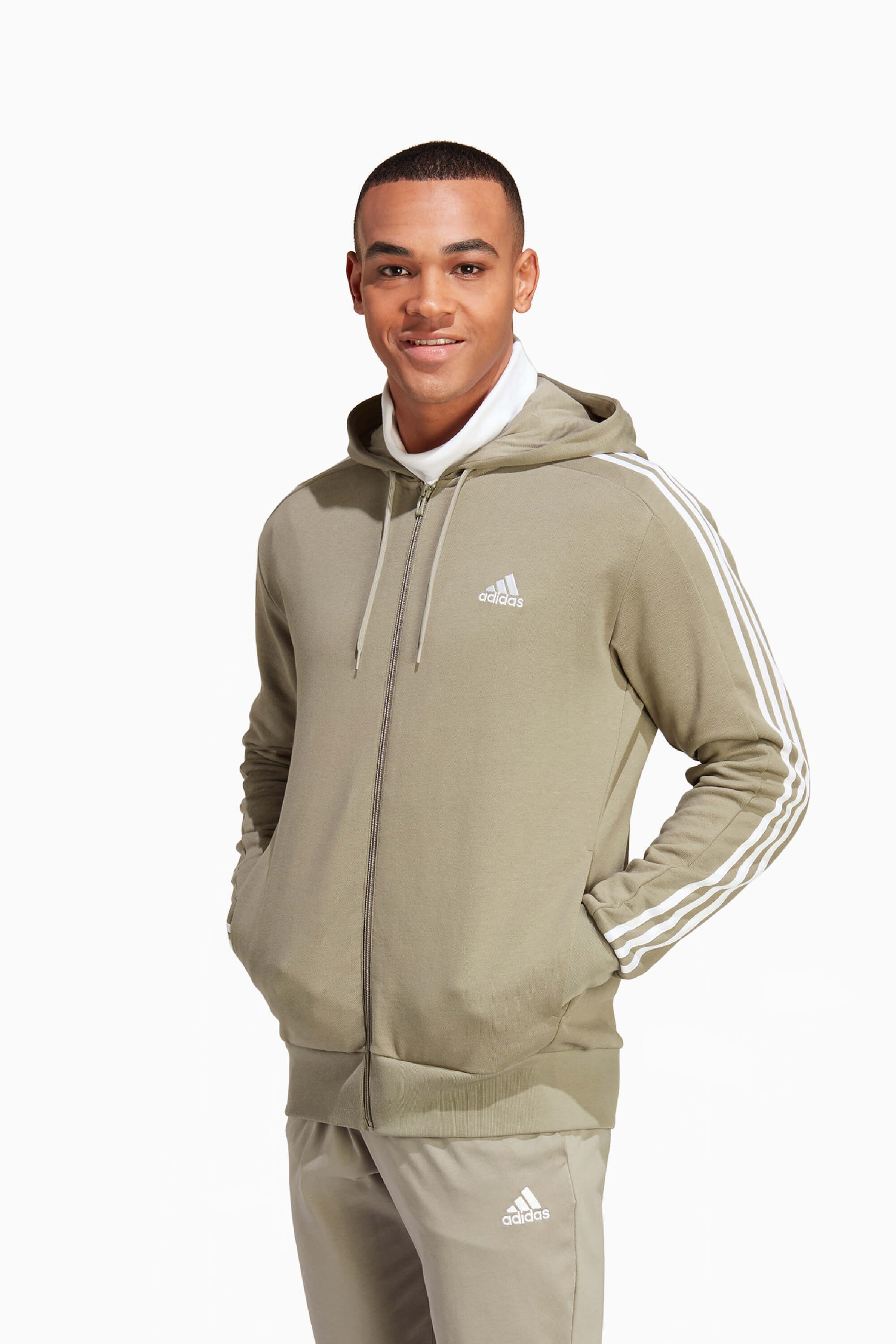 Bluza z kapturem adidas Essentials 3S FZ - Beżowy