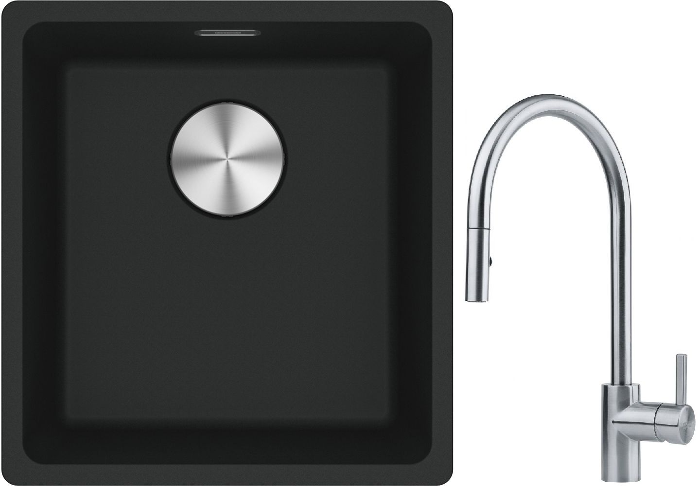 Franke Maris MRG 110-37 zlewozmywak 40x37 cm Fragranite onyx z baterią kuchenną Eos czarna stal szlachetna (1250687249, 1150613671)