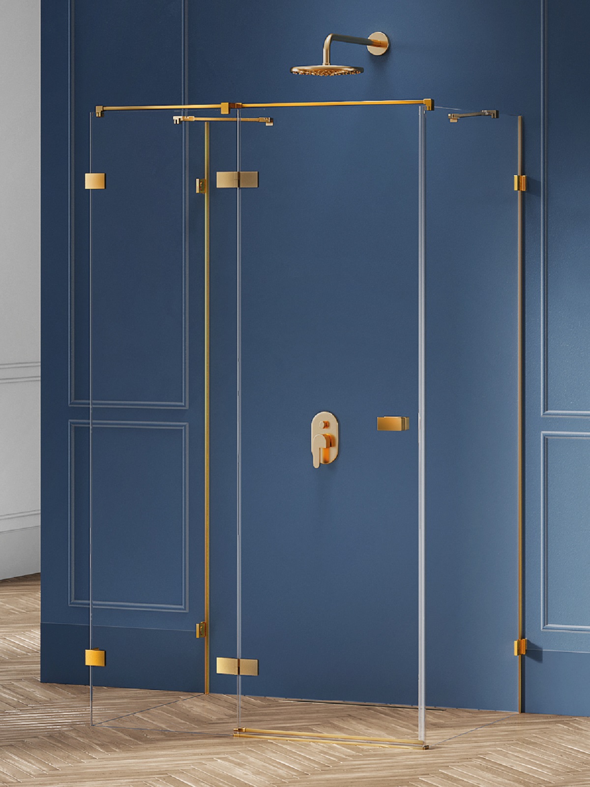 New Trendy Avexa Gold Brushed kabina prysznicowa 90x80 cm prostokątna lewa złoty szczotkowany/szkło przezroczyste EXK-3077