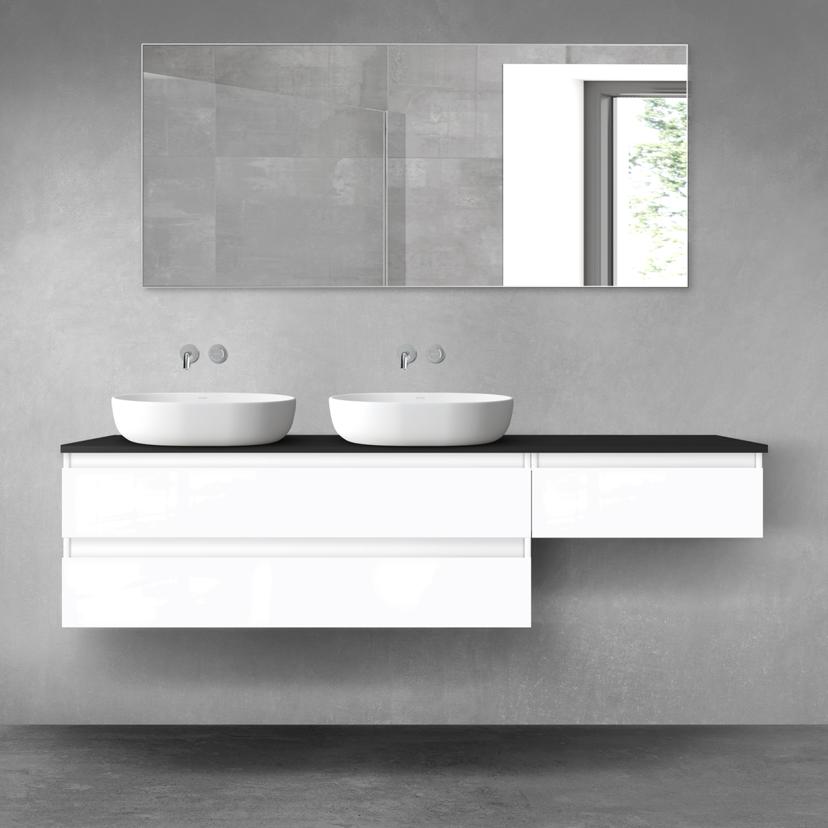 Oltens Vernal zestaw mebli łazienkowych 180 cm z blatem biały połysk/czarny mat 68618000 - Wysyłka w 24h