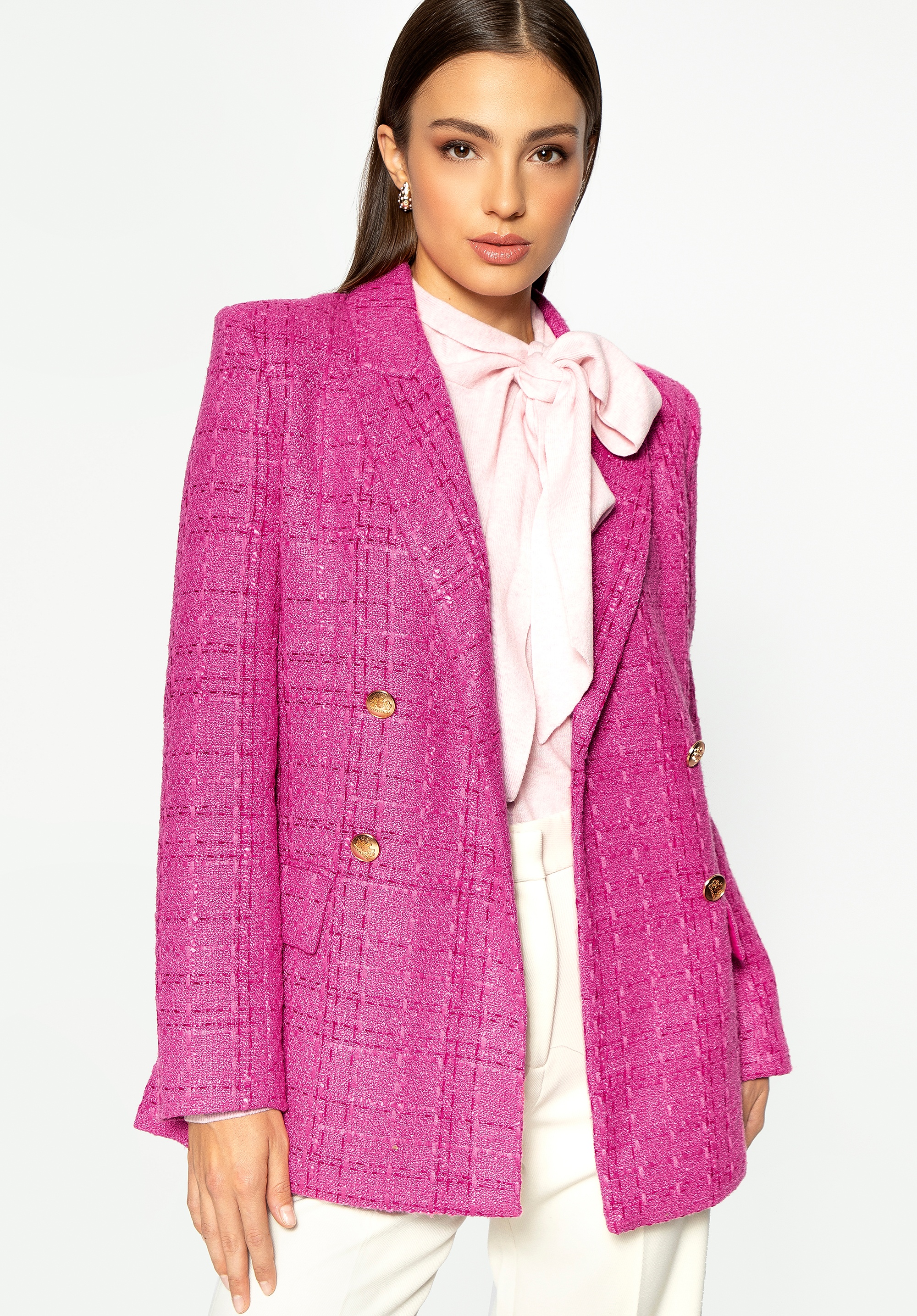 Damska marynarka z tkaniny boucle różowa