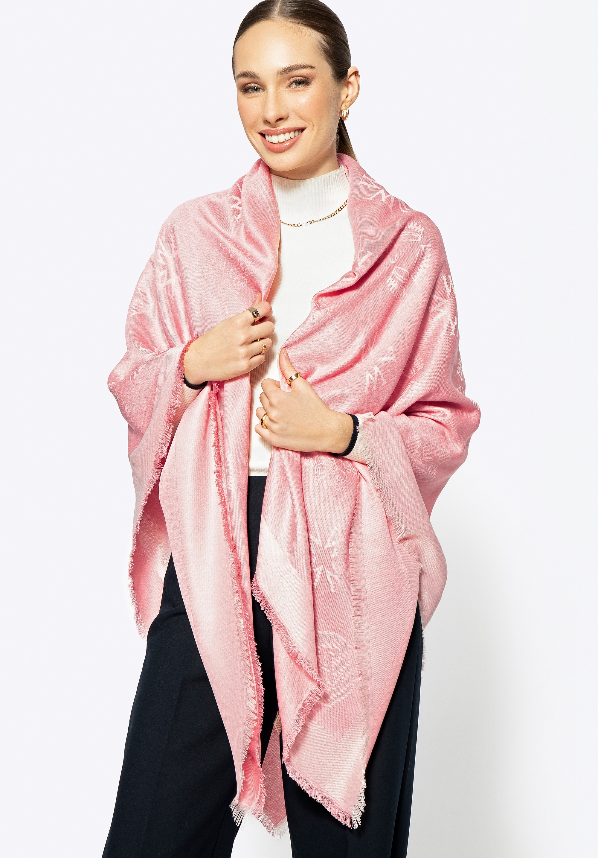 Damska chusta z bambusem w monogram różowa