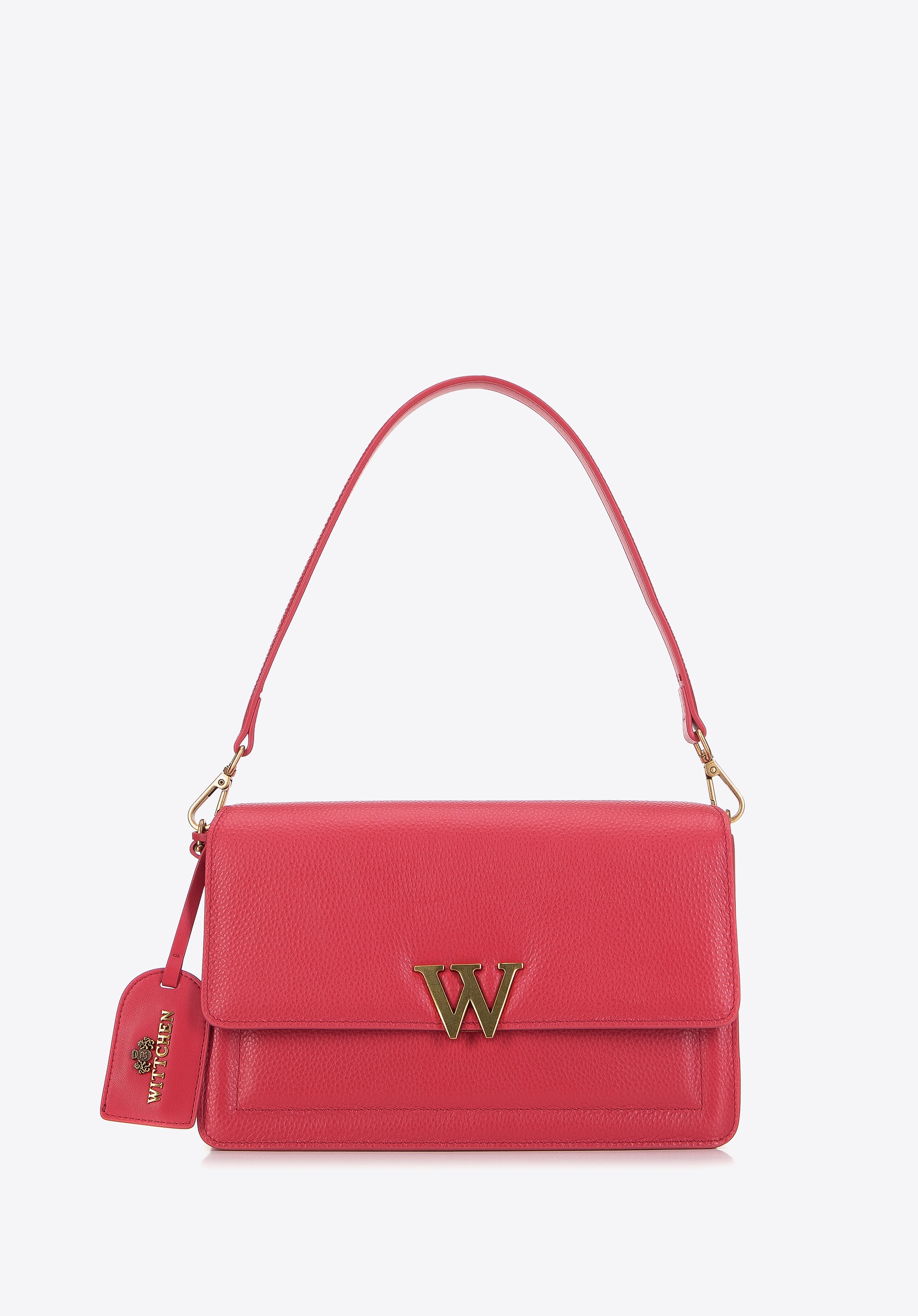 Damska listonoszka skórzana z literą „W” ciemny róż
