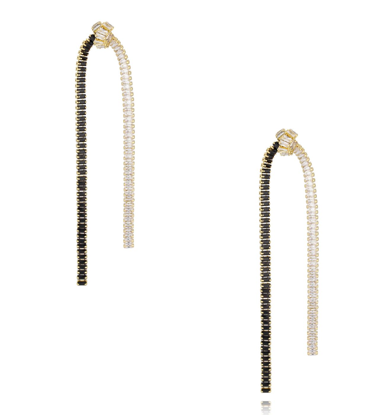 Kolczyk długie i z cyrkoniami w duecie bieli i czerni KSS2089