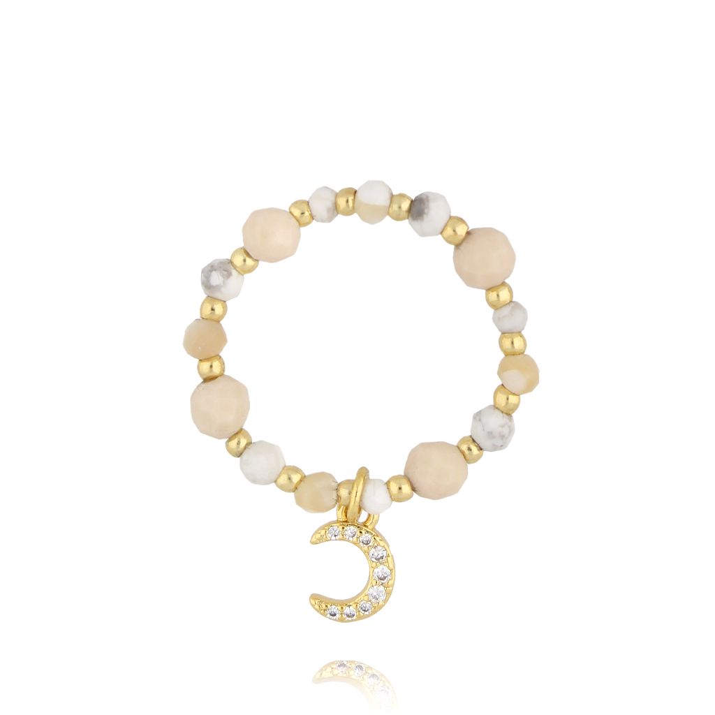 Pierścionek beżowy z księżycem PSC0595 - By Dziubeka