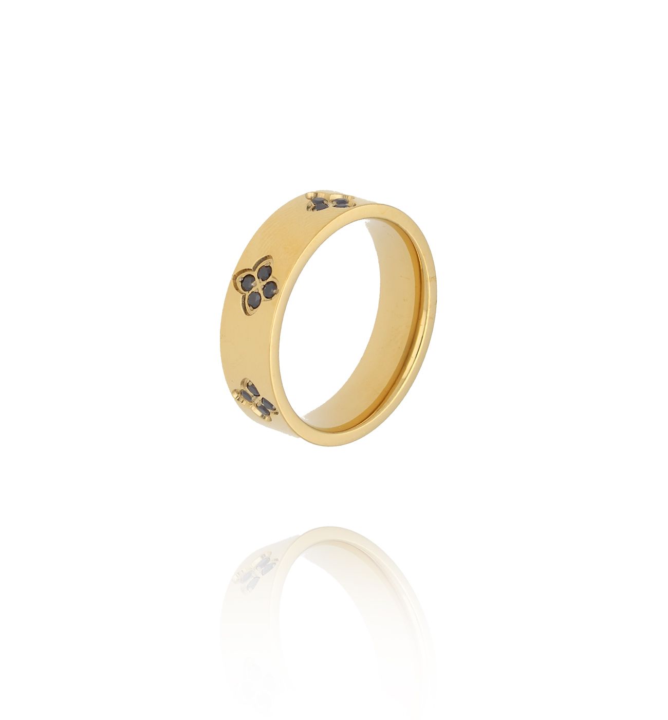 Obrączka złota z koniczynkami z cyrkoniami PSY0135 - By Dziubeka